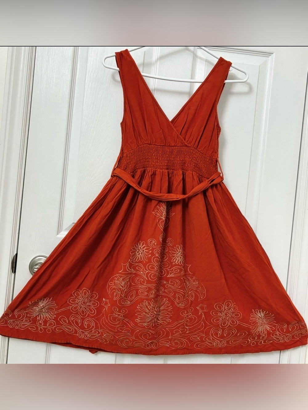 Vintage Y2K-Le Chateau-100% Rayon-Sundress-Burnt Orange-Stitched Detail-Sz Small